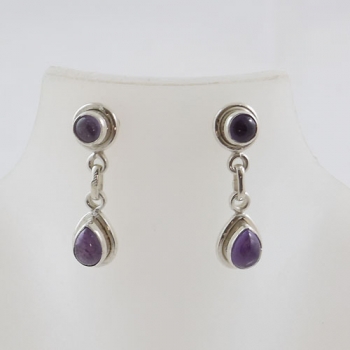 Authentic silver two stone purple amethyst drop earrings 